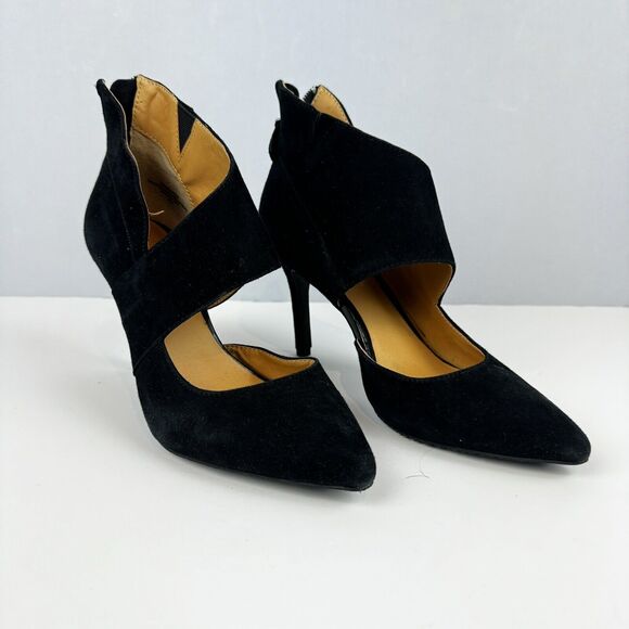 Tesori Black Suede Cross Strap Heels Size 6.5M Elegant Dress Shoes Cocktail date - Picture 1 of 11